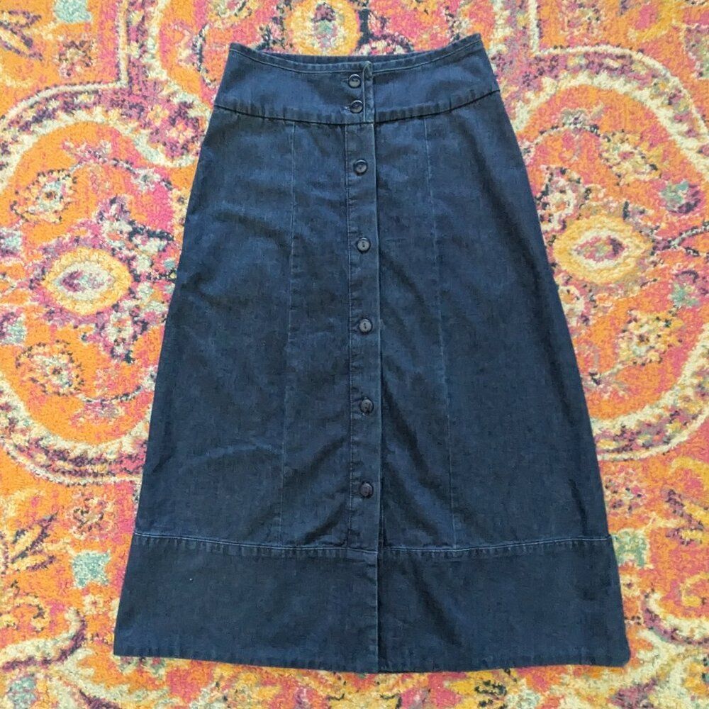 A.P.C. Denim Midi Skirt Button Down Front Classic Pockets. Size 34 - XS